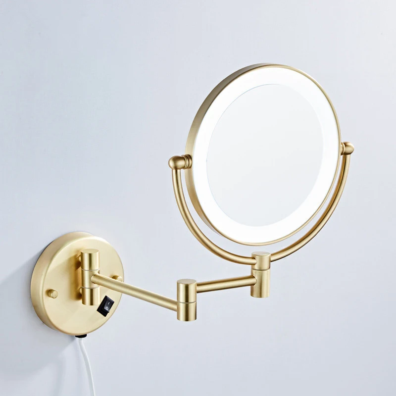 

Wall Mount Brushed Gold LED Mirror Foldable Makeup Ladies Gift 8 Inch