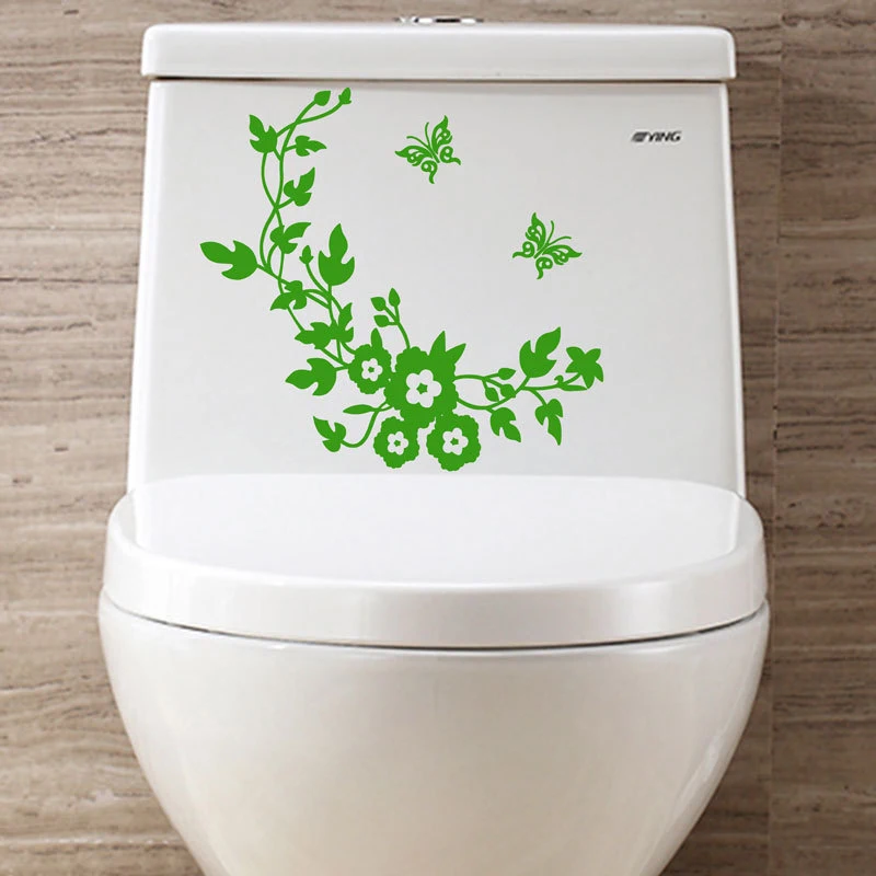 1Pc Decorative Butterfly Flower Vine Toilet Wall Sticker Removable Art Decals Waterproof Home Bathroom Living Room Decor | Дом и сад