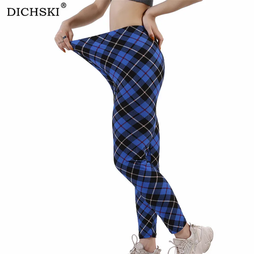 

DICHSKI Women Plaid High Waist Push Up Leggings Gym Fitness Workout Sports Running Sportswear Yoga Spring Summer Autumn Clothes