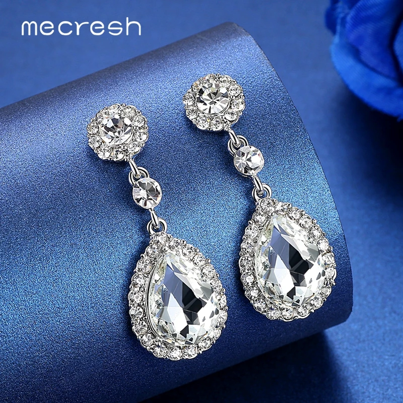 EH070-silver Mecresh массивные Большие Длинные свадебные Висячие серьги для женщин модные разноцветные хрустальные стразы свадебные серьги-подвески MEH1581 - Окраска металла: EH070-silver