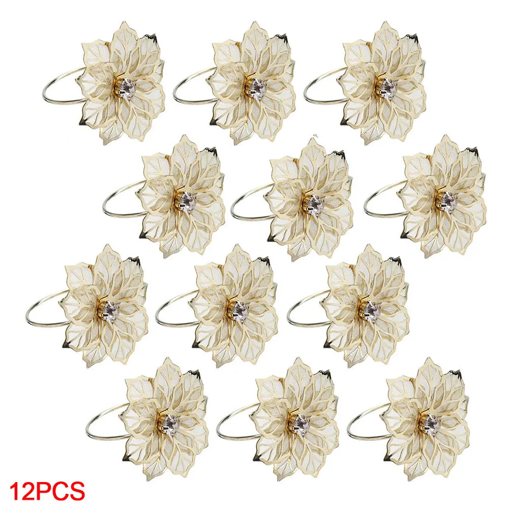 12 шт. украшенные цветами и металлическими деталями кольца для салфеток ужин