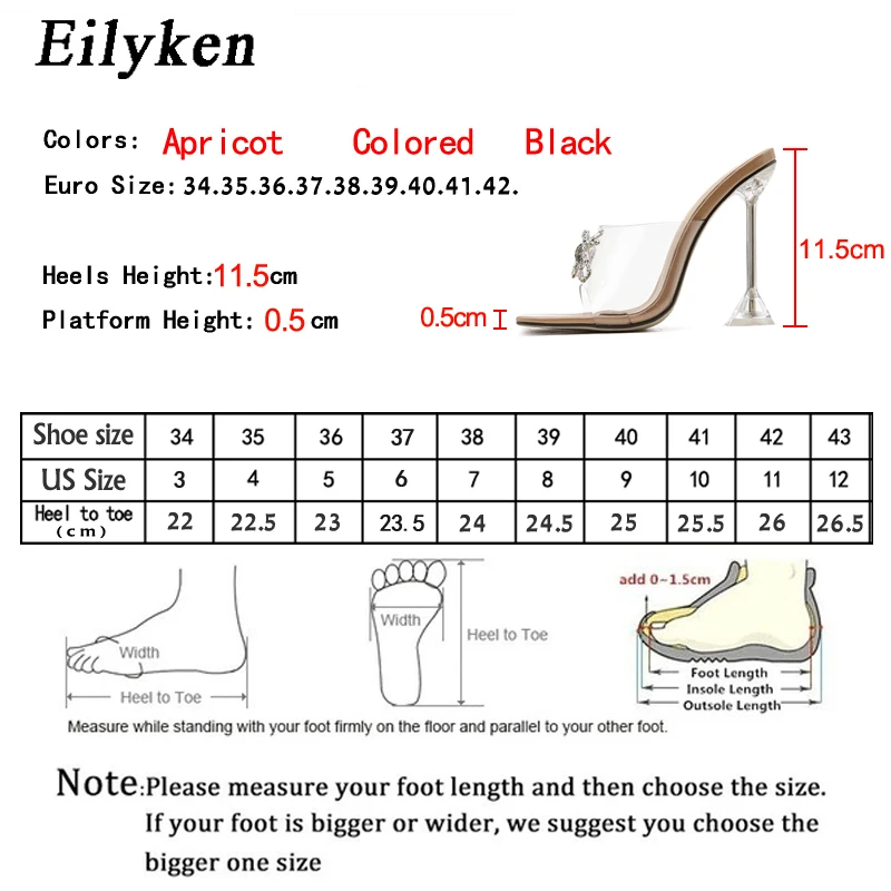 

Eilyken Women slippers2021 Transparent high heels Sexy Square toe Fashion Rhinestone Bowtie Wedding Party shoes for Lady Tacnoes