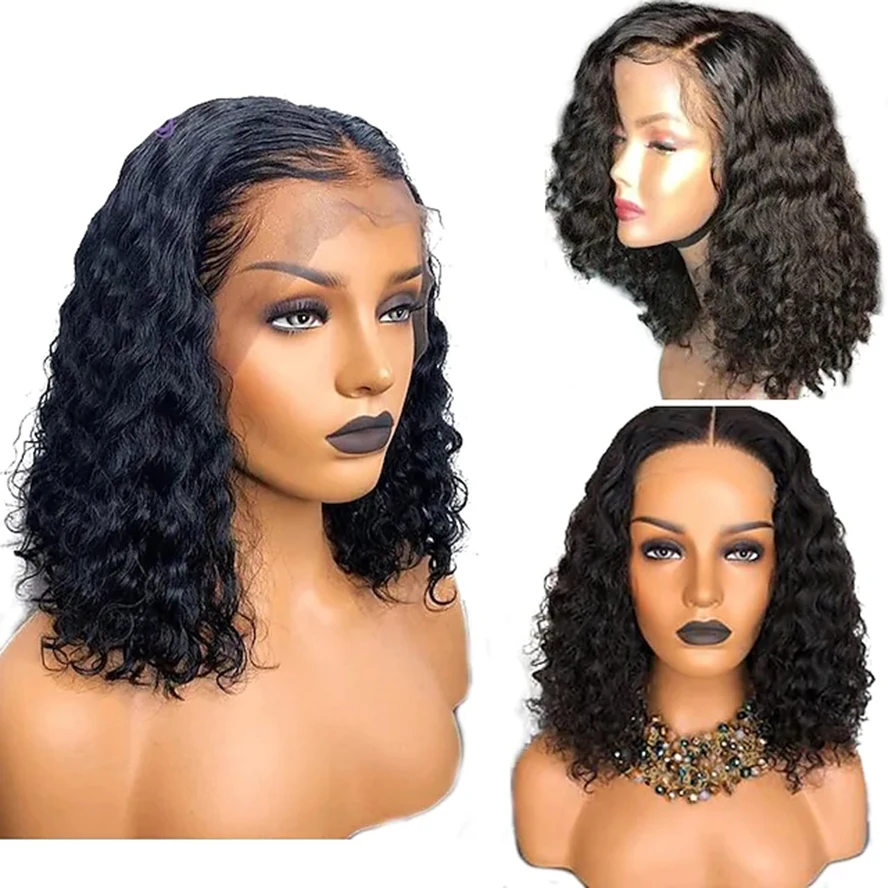 14 Inches black Human Hair Wig Long Curly Body Wave Layered Haircut wig With body hair Women Natural costume wigs