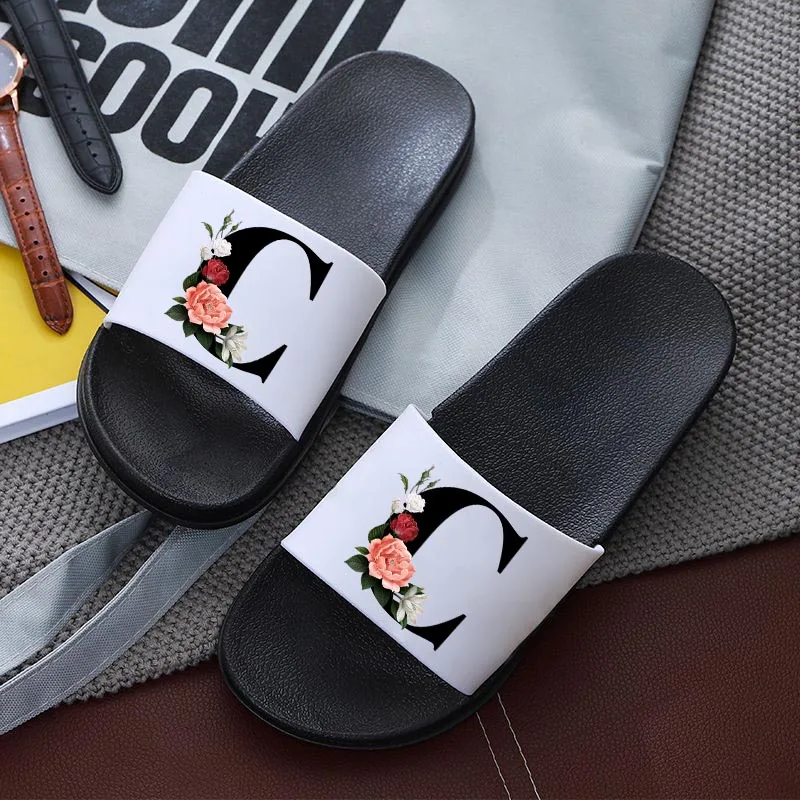 

Letters Printed Women Slippers Cartoon Slippers Summer Sandals Non-Slip Flat Beach Shoes Girls Bathroom Flip Flop Indoor Slipper