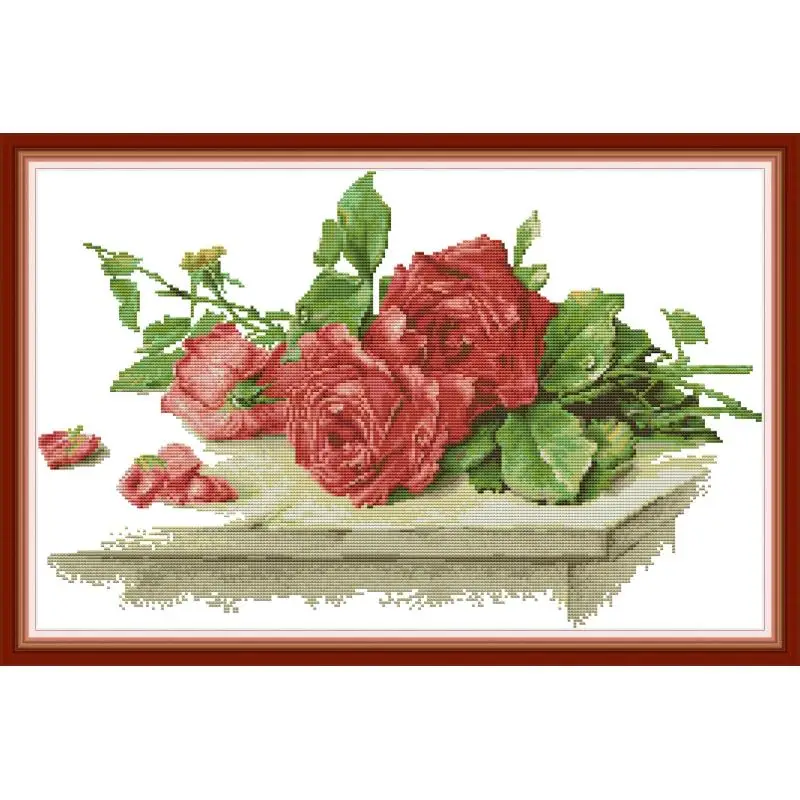 

Joy Sunday Red Roses On The Table Counted Cross Stitch 14CT DMC Animal Patterns Cross-stitch Kits Embroidery Needlework Sets