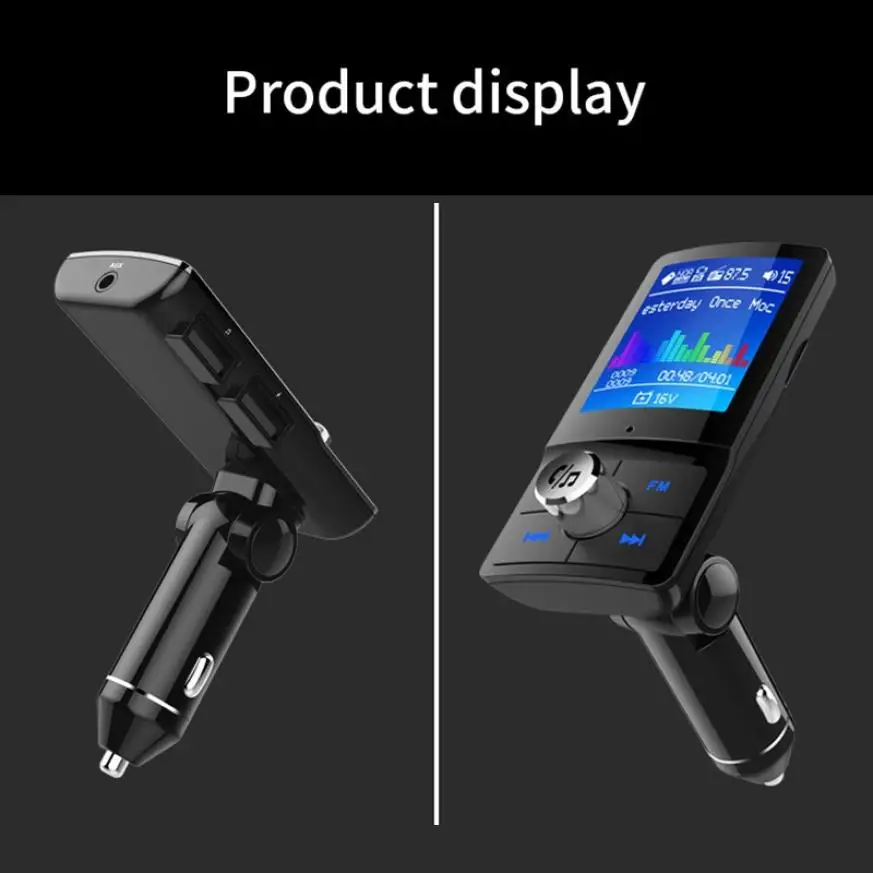 

1.8 inch big screen dual usb one touch answering seven languages car FM transmitter Quick Fast Car Charger kit Bluetooth 4.2