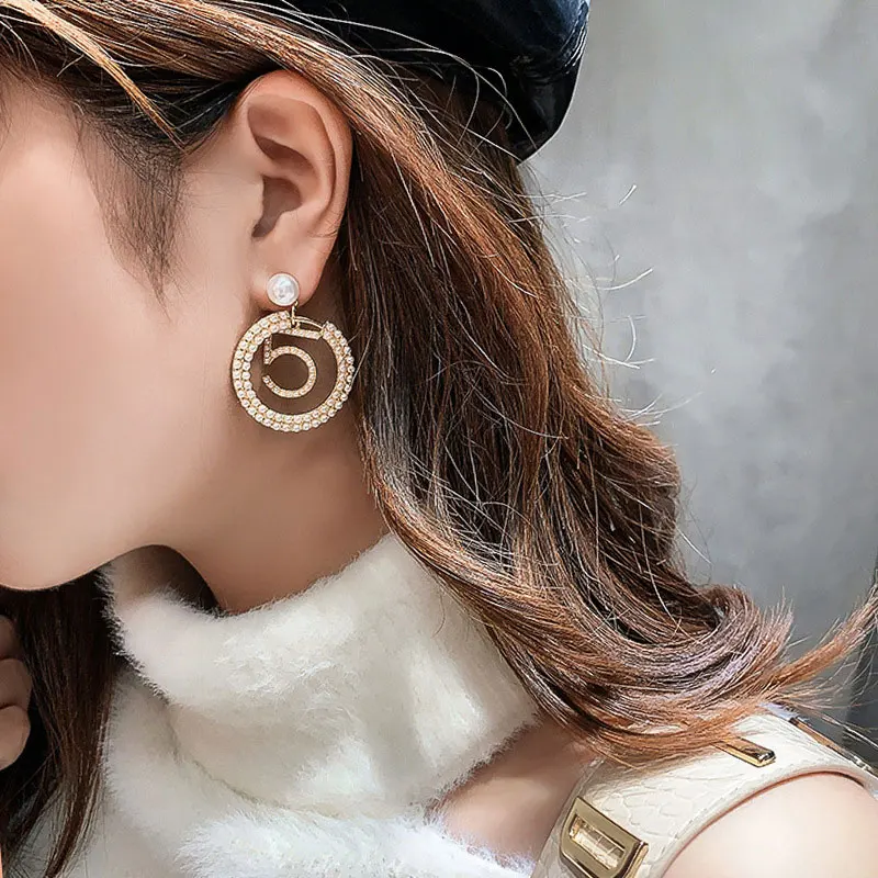 Спринтом Цифры 5 Стиль большой заявлением падение Подвеска кристалл серьги для