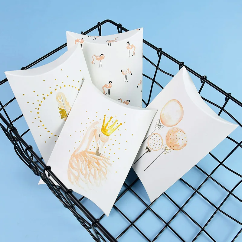 

10Pcs New Style Pillow Shape Flamingo Candy Box Wedding Christmas Birthday Party Cookie Cake Paper Box Package