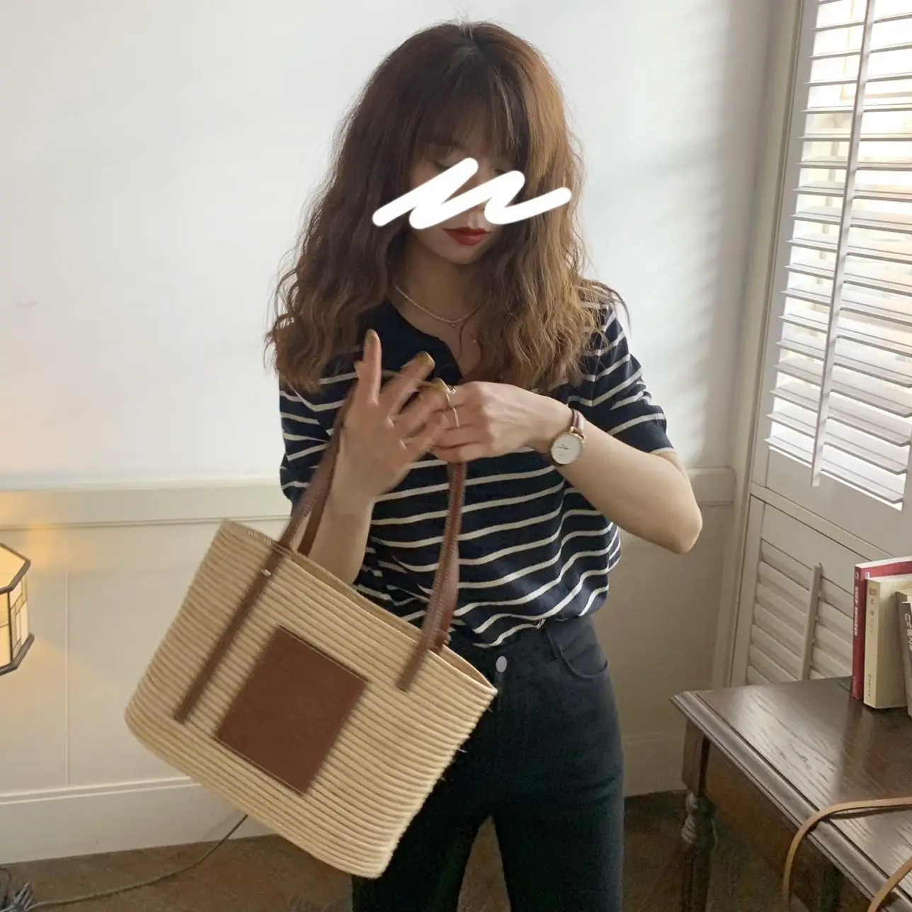 

2021 summer new French stripe retro polo collar Korean lazy rice black knitted short sleeve
