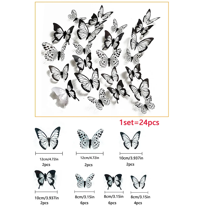 

Black and White Crystal Butterflies Wall Sticker Set Waterproof Removable Kids Rooms Art Mural Refrigerator Wedding Decoration