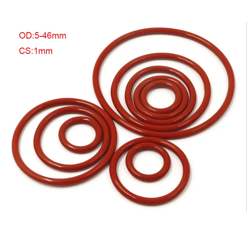 

50pcs Red VMQ Silicone O Ring Gasket CS 1mm OD 5mm ~ 46mm Food Grade Silicon O Ring Gasket Rubber o-ring
