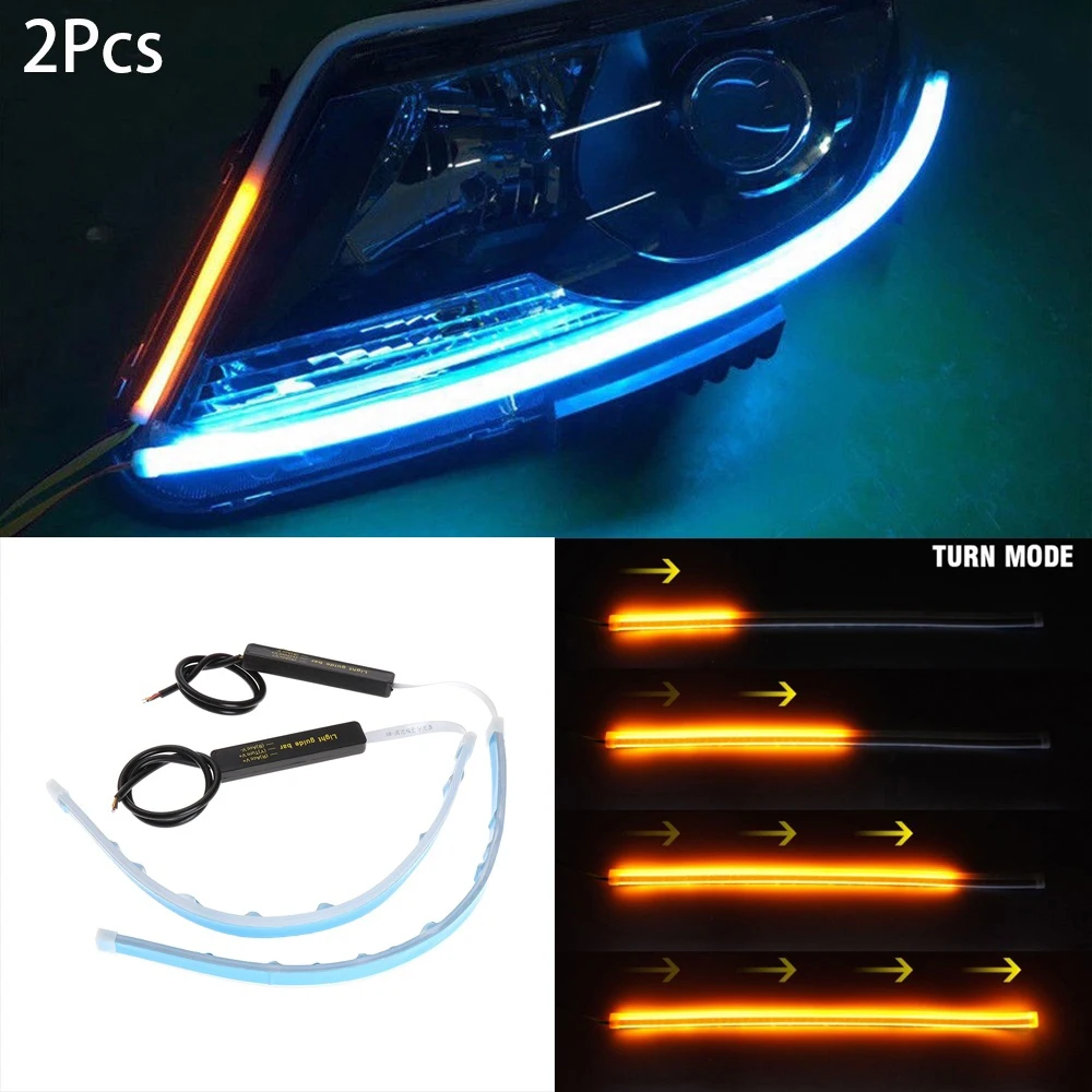 

2pcs 30/45/60mm Ultra Thin Double Color Car Soft Tube LED DRL Flowing Turn Signal Lamp Daytime Running Strip