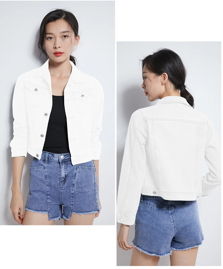 Модная Джинсовая куртка женская весна 2XL XL весна осень ручная щетка длинный рукав стрейч короткая джинсовая куртка Белый Розовый Пальто