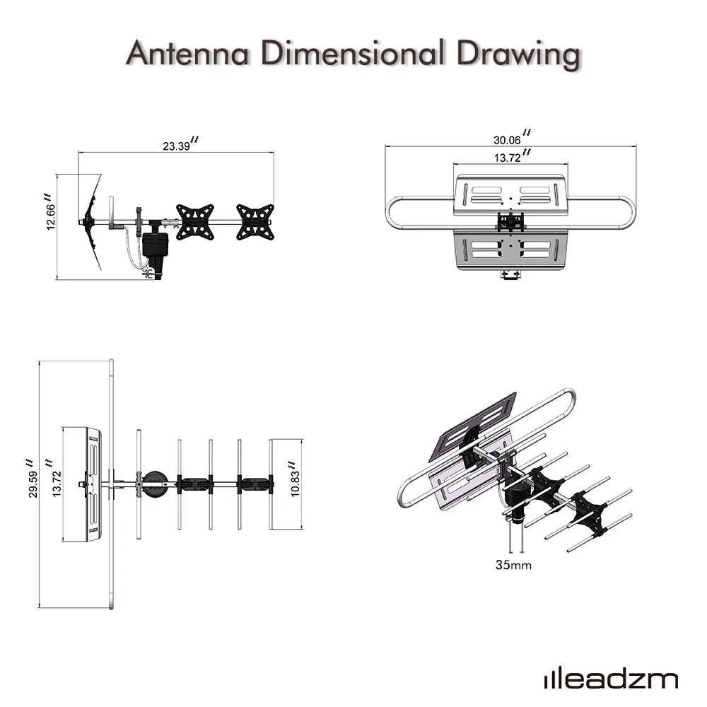 Leadzm TA-983 360°Rotation UV Dual Frequency 45-860MHz 22-38dB Outdoor TV Antenna Remote control outdoor antenna