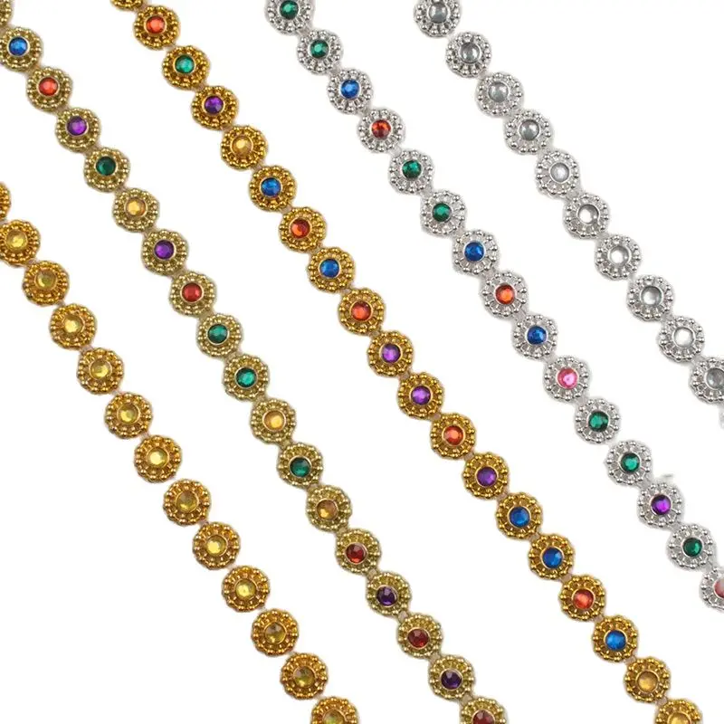 

1M Silver Gold Lace Crystal Diamond Beads Sequin Fabric Beaded Trim Ribbon Sequins Material Sewing Doll Clothing Applique QZ3
