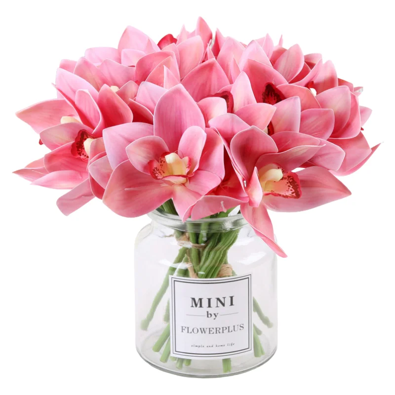 

Simulation Feel Cymbidium A Small Bunch of Flowers 6 Sticks Flower Home Living Room Table Decoration Fake Flower Ornaments