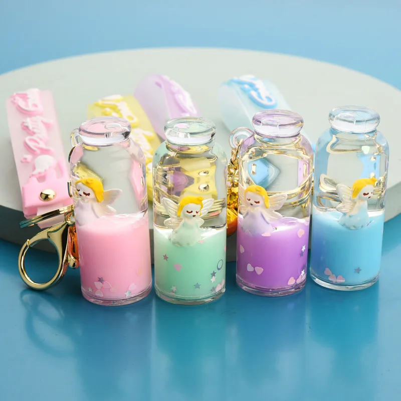 

NEW Moving Quicksand Keychain Cute Floating Angel key Chain Keychains Creative Bag Jewelry Key Ring Car Pendant Keyring