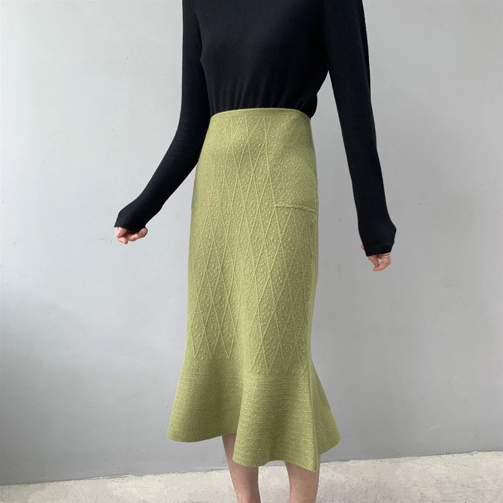 2019 высокая талия винтажная облегающая Вязанная для женщин зимняя длинная юбка