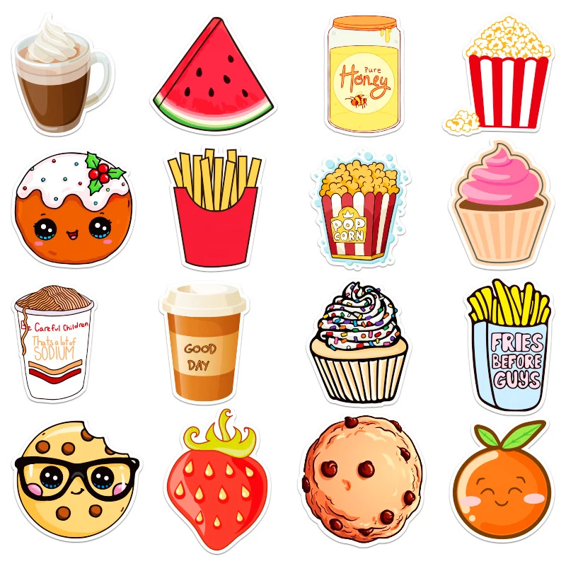 100pcs/set Popcorn Layer Cake Cartoon Food Stickers For Kids Scrapbook Bicycle Motorcycle Skateboard Snowboard Laptop Luggage | Игрушки и