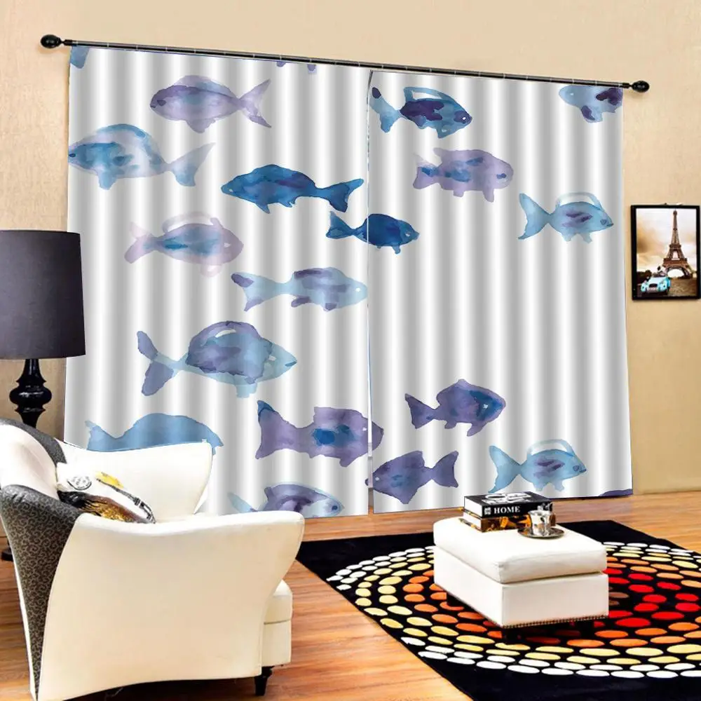 Роскошные Блэкаут 3D оконные шторы для гостиной голубого цвета по