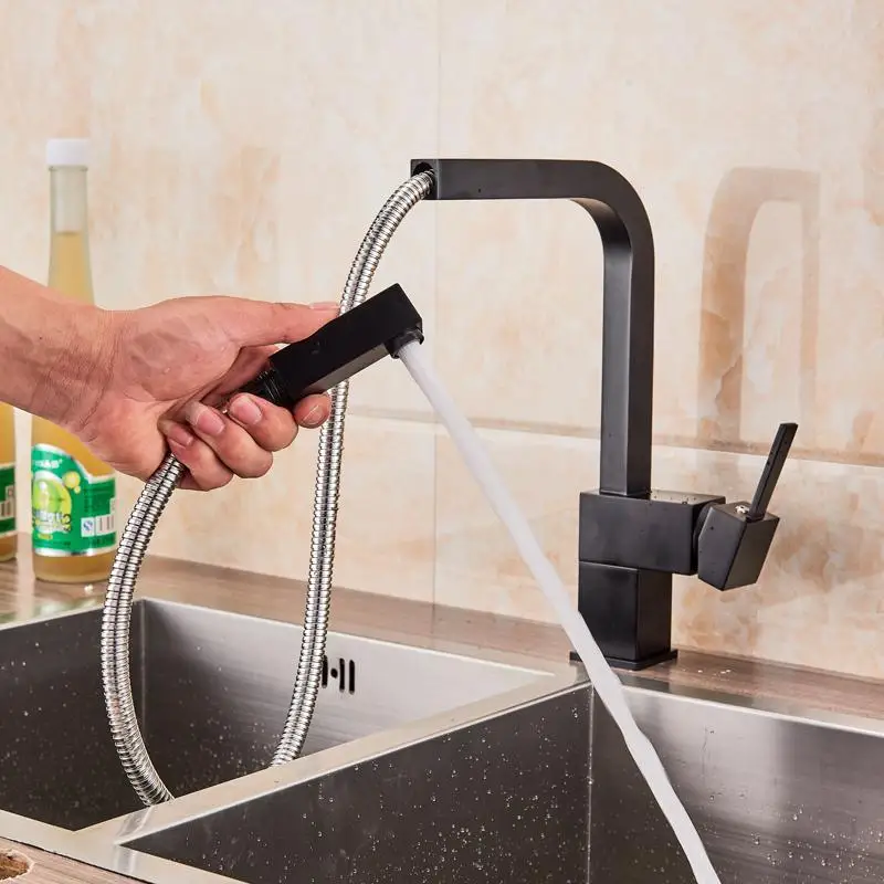 Квадратный выдвижной кухонный смеситель кран из матового никеля для кухни