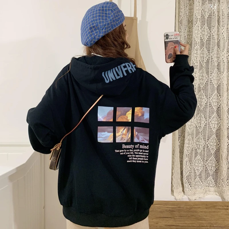 

Женские толстовки с принтом в Корейском стиле, уличная одежда в Корейском стиле Харадзюку, Женский пуловер с капюшоном, свитшоты для отдыха ...