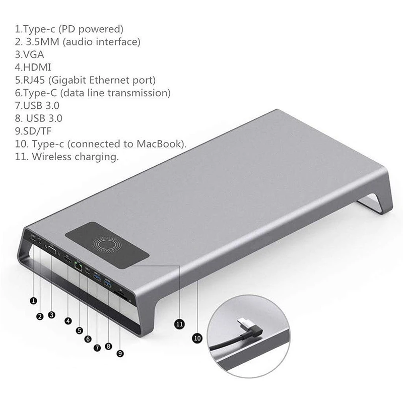 USB Type-C 3 0 многофункциональный 11 в 1 стыковочный концентратор + Беспроводной стол