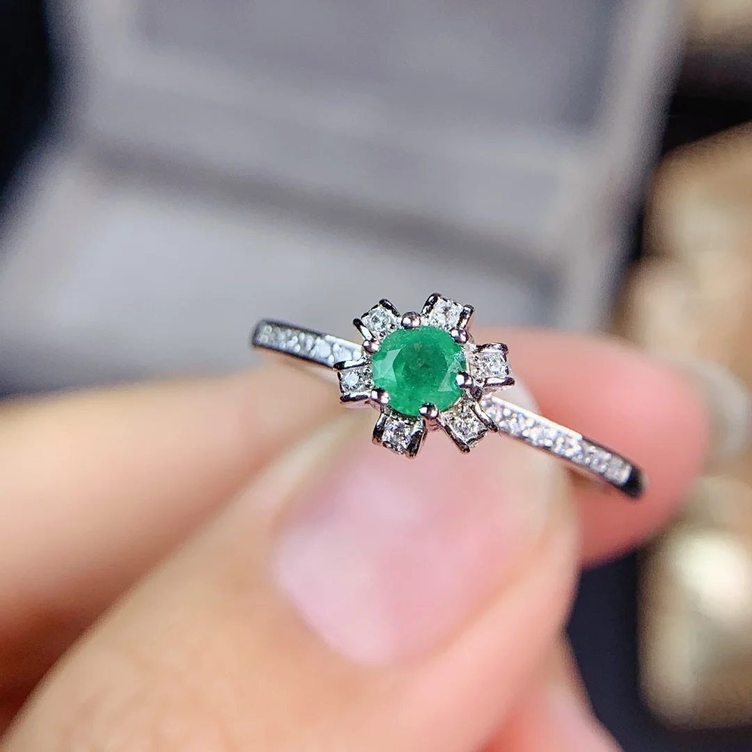 

SHILOVEM 925 sterling silver real Natural Emerald rings classic fine Jewelry new wedding wholesale gift new 4*4mm jcj0404552agml