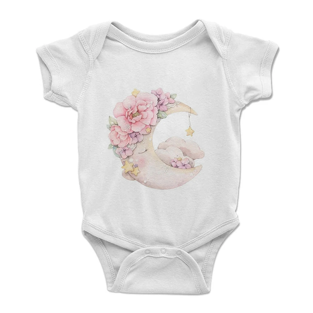 

Sweet Style Moon Printed Cute Baby Girl Branded Clothes Elegant Fashion Newborn Bodysuit Fine Cozy Korean Trend Infant Romper