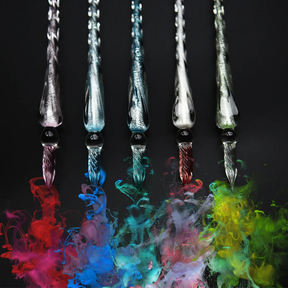 Manual glitter glass Color ink Fountain Pens for comic with gift box free shipping