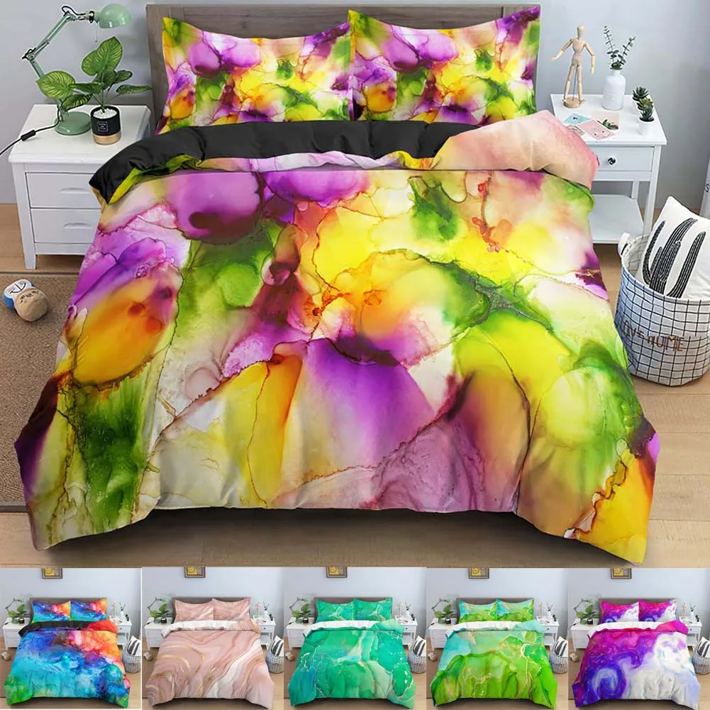 

3D Watercolor Marble Duvet Cover Queen for Adult Kids Bedding Set with Pillowcase Quilt Cover 2/3pcs Set King Twin Size