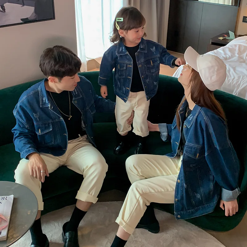 

Mom Dad And Kid Matching Clothes Family Women And Baby Denim Jacket Parent-Child Matching Autumn Coat Boys Girls Jean Jackets