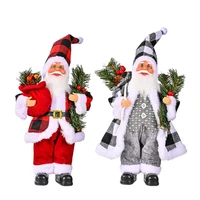 christmas santa take pine leaves standing doll standing santa christmas figure doll sack gifts holiday decoration
