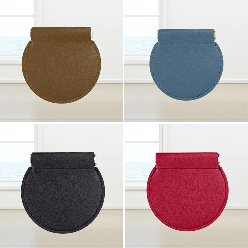 

Women Leather Coin Purse Cute Holder Small Wallet Female Purses Headset Key Storage Round Shape Pouch Mini Bag