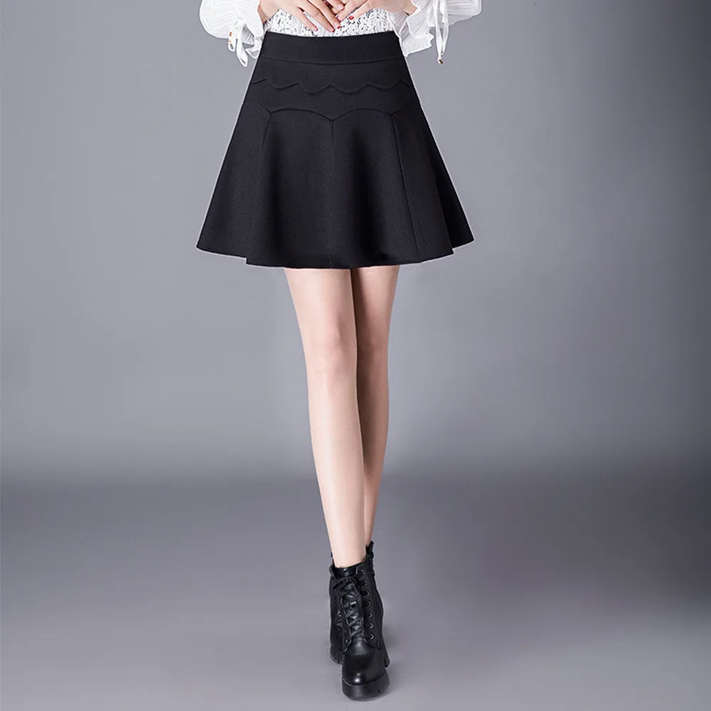 

Fashion Women Woolen Cloth Skirt Solid Color High Waist Pleated Skater A-Line Short Mini Skirt for Women New Autumn Pettiskirts