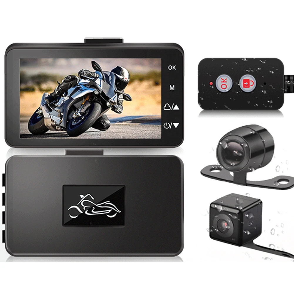 

1080P HD Motorcycle Camera DVR Wide Angle Motor Dash Cam Waterproof Night Vision Driving Recorder Front Rear Recorder Camera