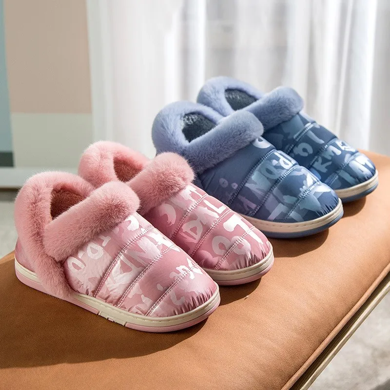 

Women Men Winter Warm ankle Snow boots Graffiti Furry Thick Soled Cotton Shoes Couples Home Indoor Ladies Non-slip Fur Slides