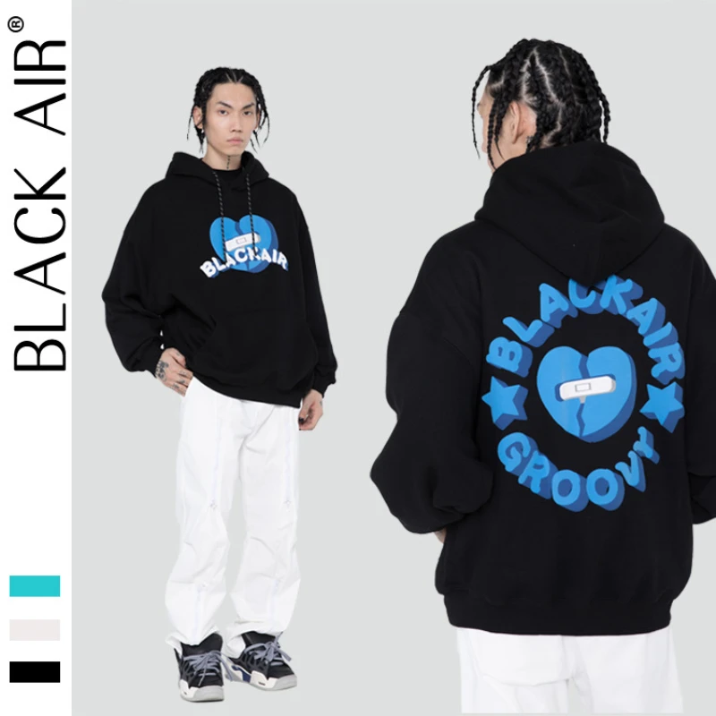 

BLACKAIR fashion Love Letter Print Fleece Loose Hoodie Hip Hop Skateboard hoodies Winter Streetwear vintage hoodie men DH33