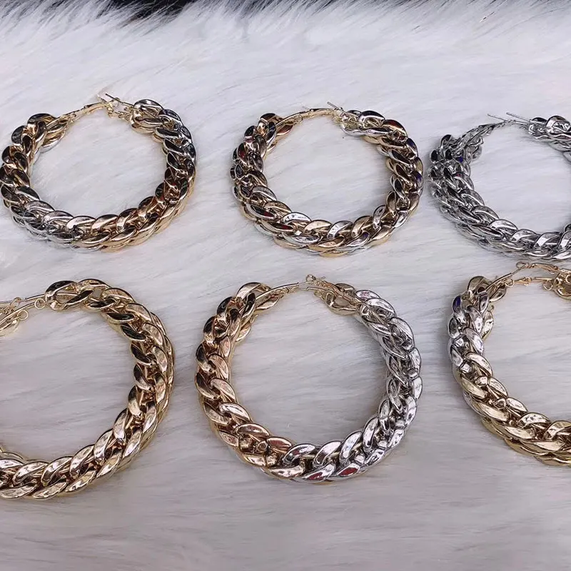 

GS New Design Vintage Chain Hoop Earrings For Women Girls Big Gold Round Earring Brincos Jewelry Fashion Accessories