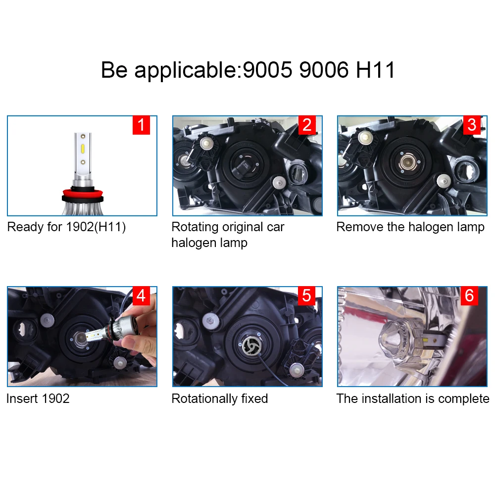 

1902 H11 H7 H1 9005 9006 Car LED Headlight Bulbs H4 Hi-Lo Beam 60W/Pair 8000LM 6000K HB3 HB4 Super Bright Auto Headlamp 2PCS/Set