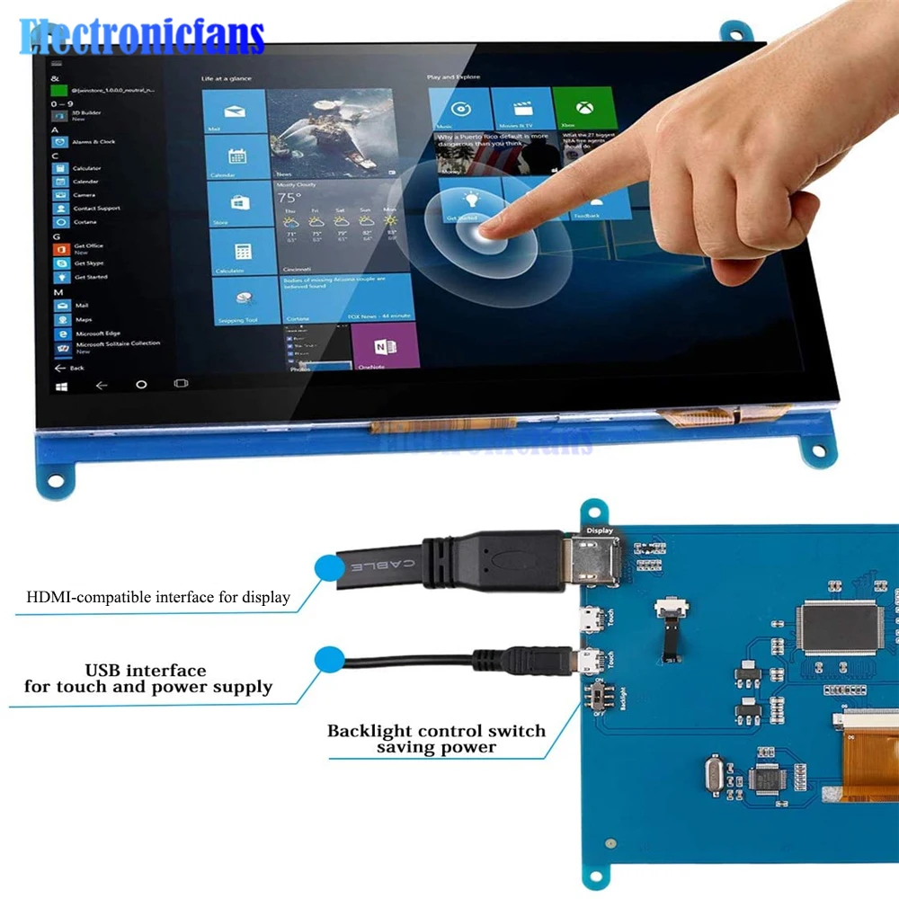 7 Inch 1024x600 Resolution LCD Display Touch Screen HDMI Ultra Clear Capacitive Touch Screen Support Systems for Raspberry Pi