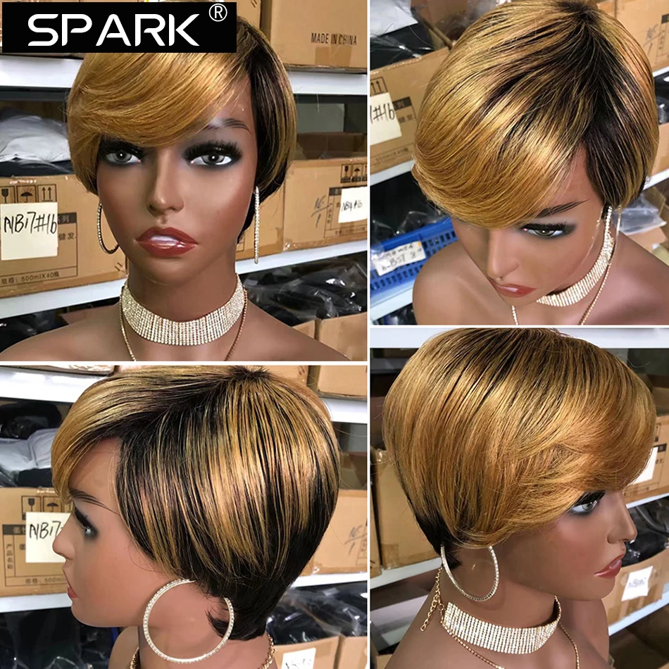 Короткие парики из человеческих волос Pixie Cut часть кружева прямые Remy бразильские