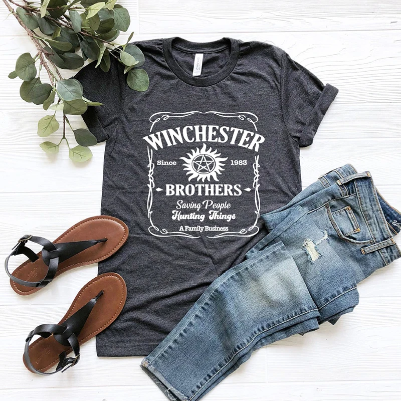 

Winchester Brothers Women T Shirts Supernatural Tv Shows Graphic Tee Harajuku Inspired Sam and Dean Tee Vintage Aesthetic Shirts