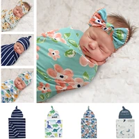 2pcsset of newborn baby fashion swaddle blanket printing baby newborn boy girl sleeping swaddle hat