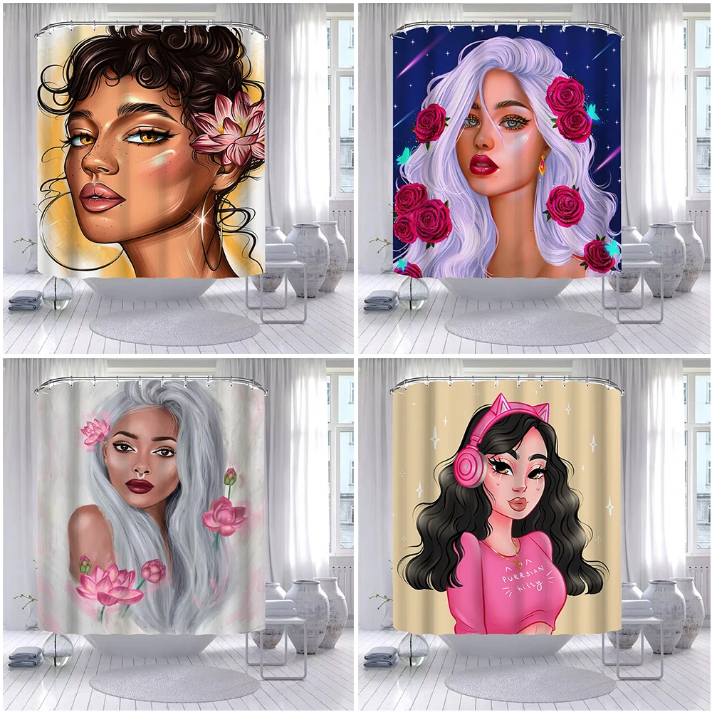 

3D Color Beauty Portrait Shower Curtain Bathroom Curtain Fabric Waterproof Polyester Shower Curtain withHook Cortina De La Ducha
