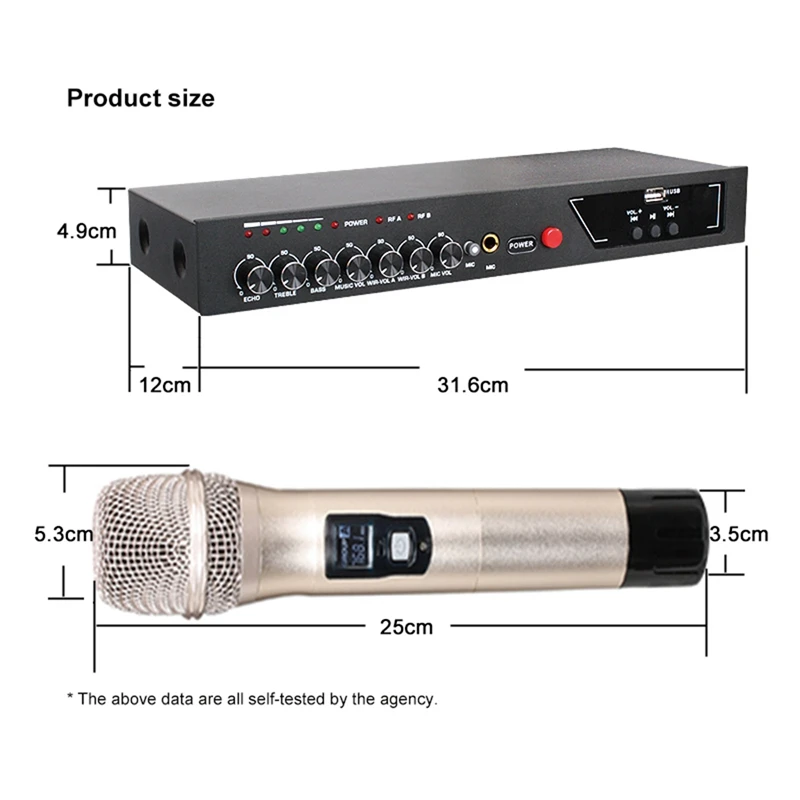 

MU-6S Wireless Handheld Microphone Dual Channel UHF System Fixed Frequencies Bluetooth Dynamic Cartridge Echo Effect EU Plug