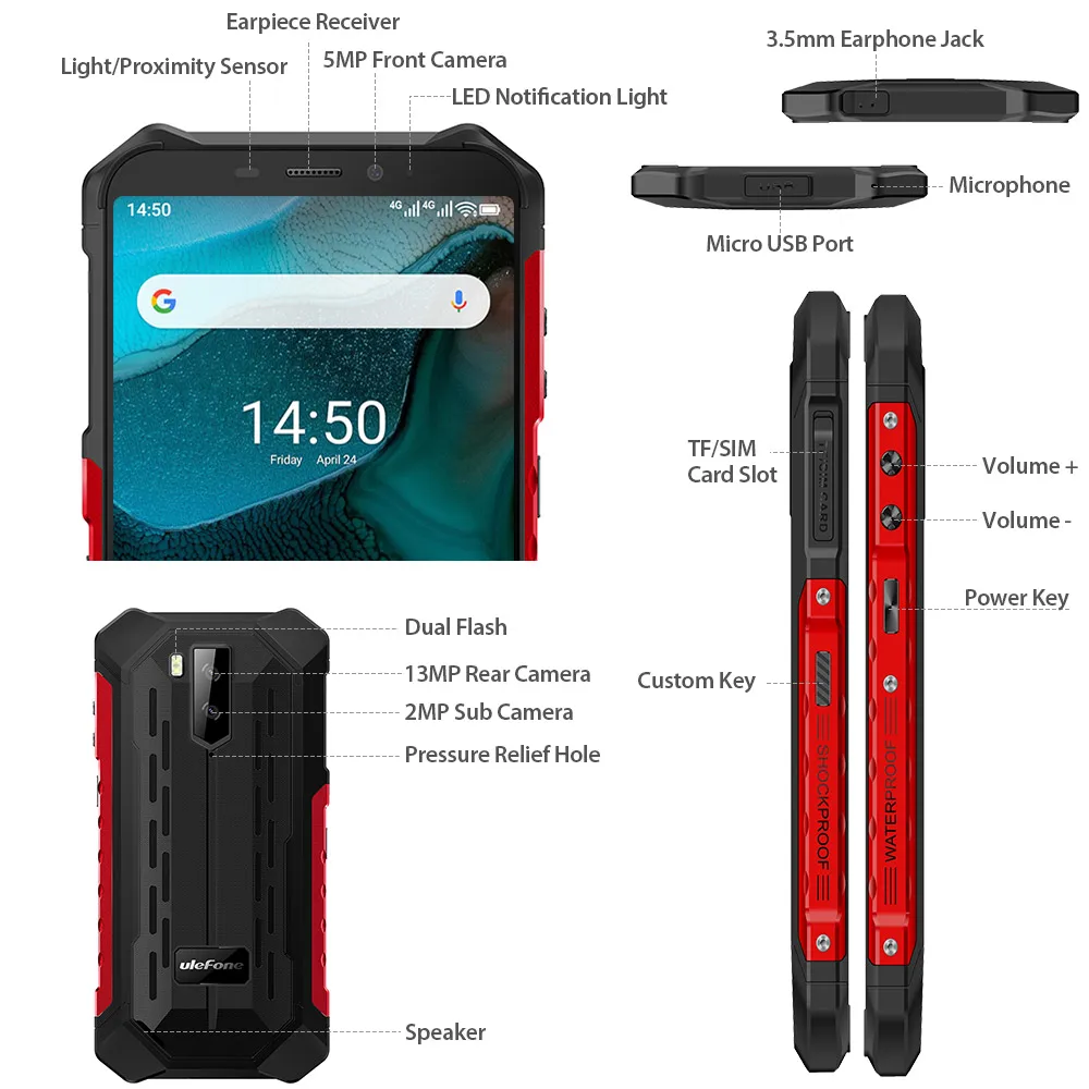 Смартфон Ulefone Power X5 5 дюймов MT6762 Octa IP68 Android 10 0 3 Гб оперативной памяти 32 встроенной NFC