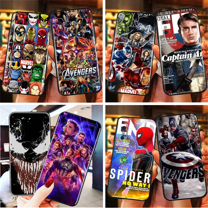 

Marvel Avengers Phone Case For iPhone X XS XR XS Max Funda Cover Spider Man Captain America Iron Man Hulk Deadpool Thor Comics
