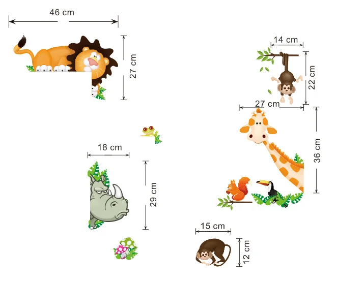 

Tropical rain forest animals giraffe monkey lion children's room kindergarten Wall stickers waterproof REMOVABLE DECAL