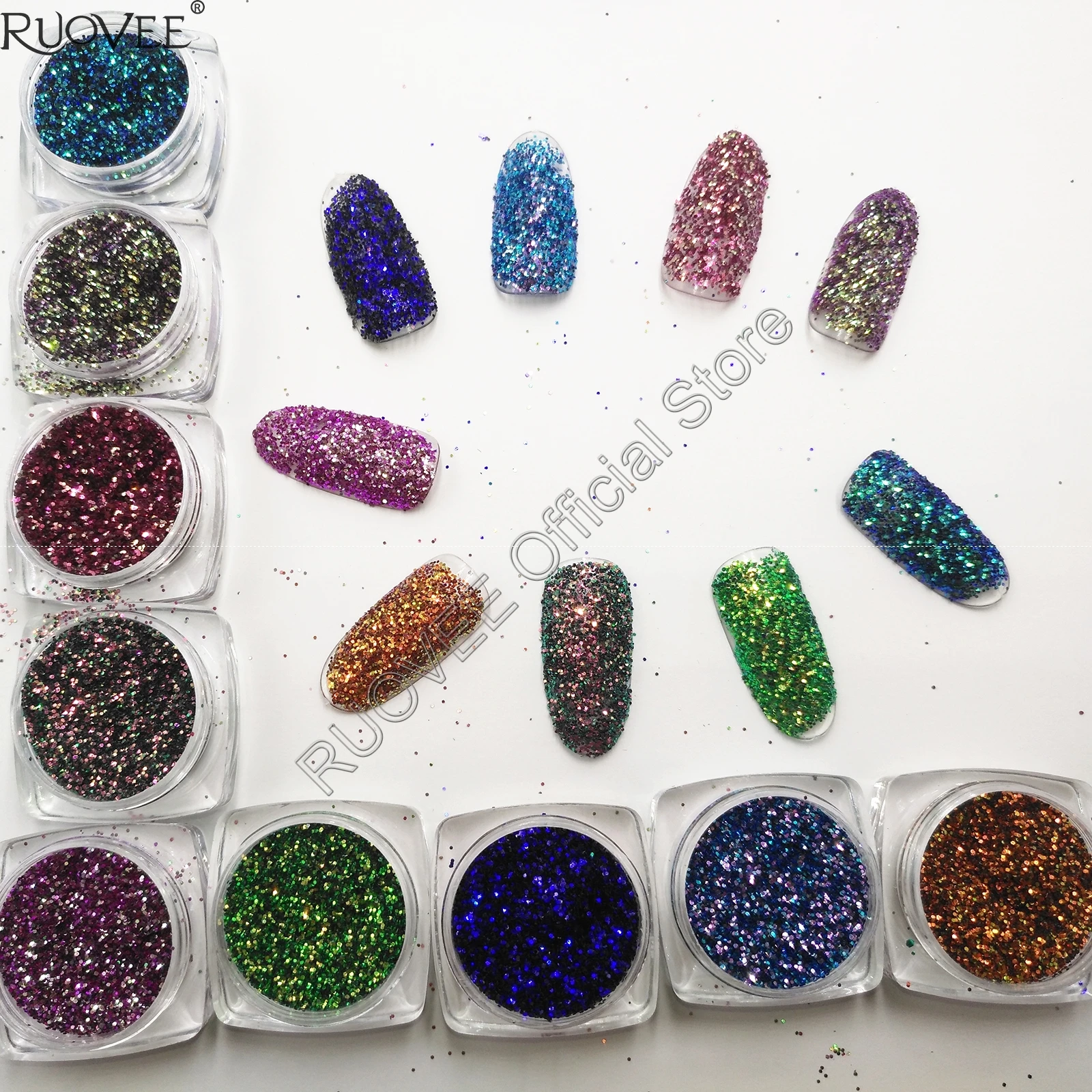 

9COLORS Chameleon Glitter Mixed Metallic Luster 0.4MM Hexagon Shape Dust Nail Art for Craft Makeup Facepainting DIY Accessories